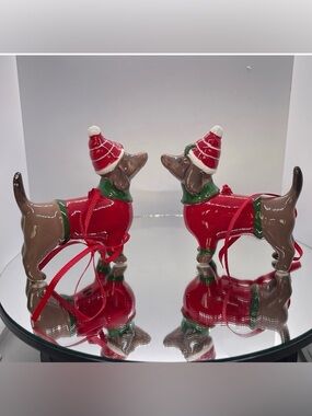 🎄Blue Sky handcrafted handpainted Dachshund and Ornament set.